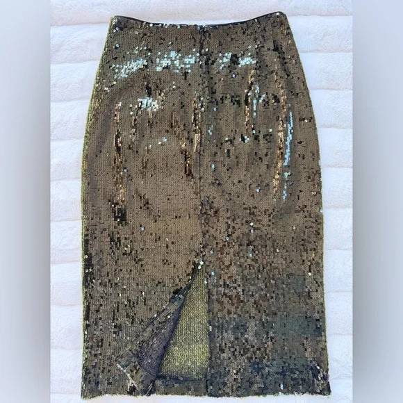 Zara Moss Green Sequin Midi Skirt XS Party Night Out Glam - Picture 3 of 8